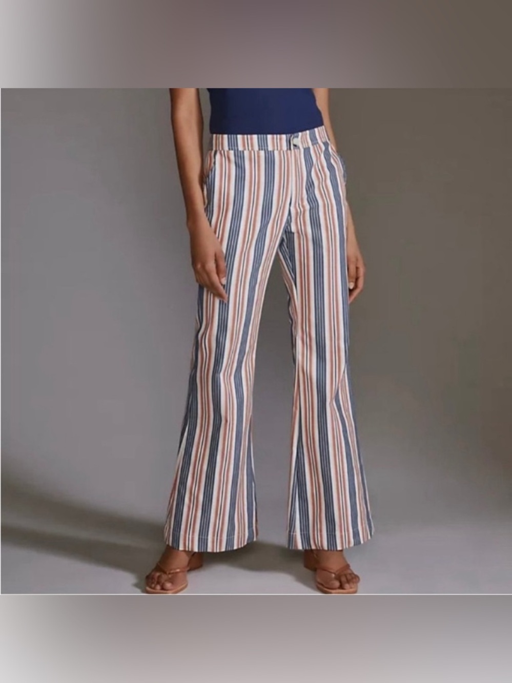 Anthropologie Striped Flare Wide-Leg Pants Size 0 Stretch Twill Boho Retro